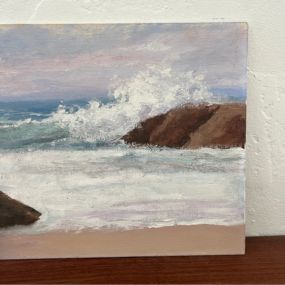 Vintage original signed beach ocean seascape coastal plein air painting canvas - Picture 3 of 6